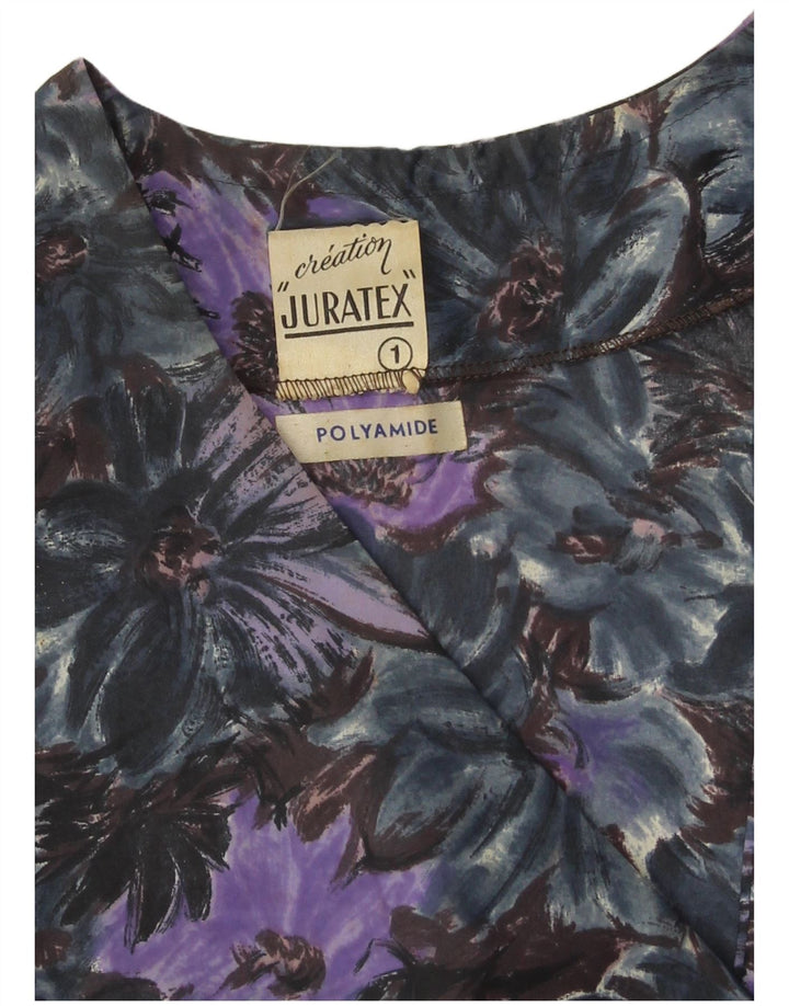 Vintage overfrakke til kvinder UK 14 Medium Purple Floral Polyamid