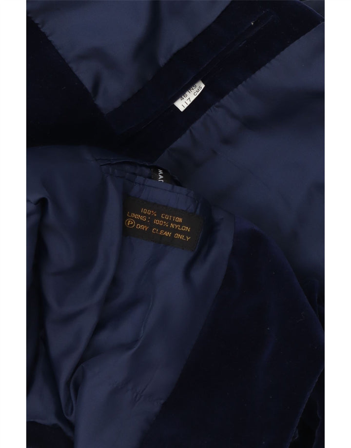Vintage Herre 2-knaps Velvet Blazer Jacket IT 46 Small Navy Blue Bomuld
