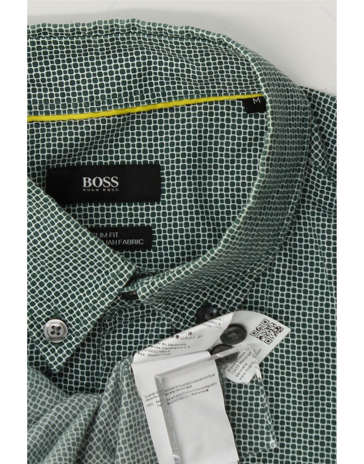 HUGO BOSS Mens Slim Fit Shirt Medium Green Spotted Cotton Vintage Hugo Boss and Second-Hand Hugo Boss from Messina Hembry 