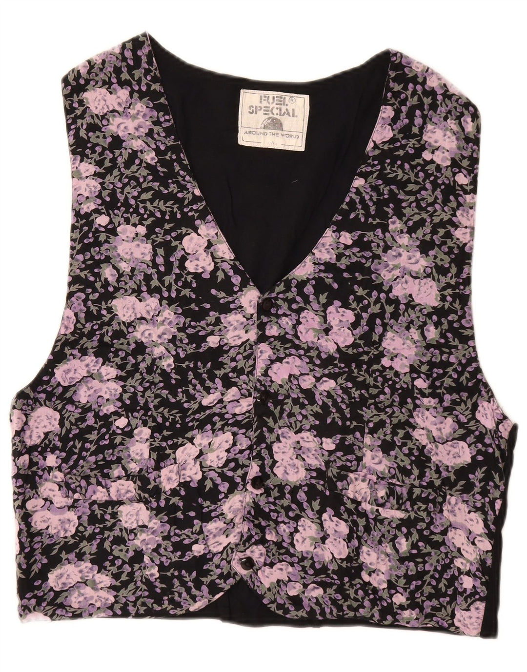 VINTAGE Herrevest IT 52/54 Large Black Floral Viscose