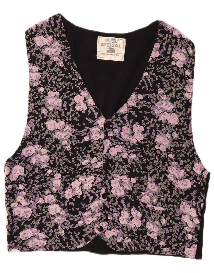 VINTAGE Herrevest IT 52/54 Large Black Floral Viscose