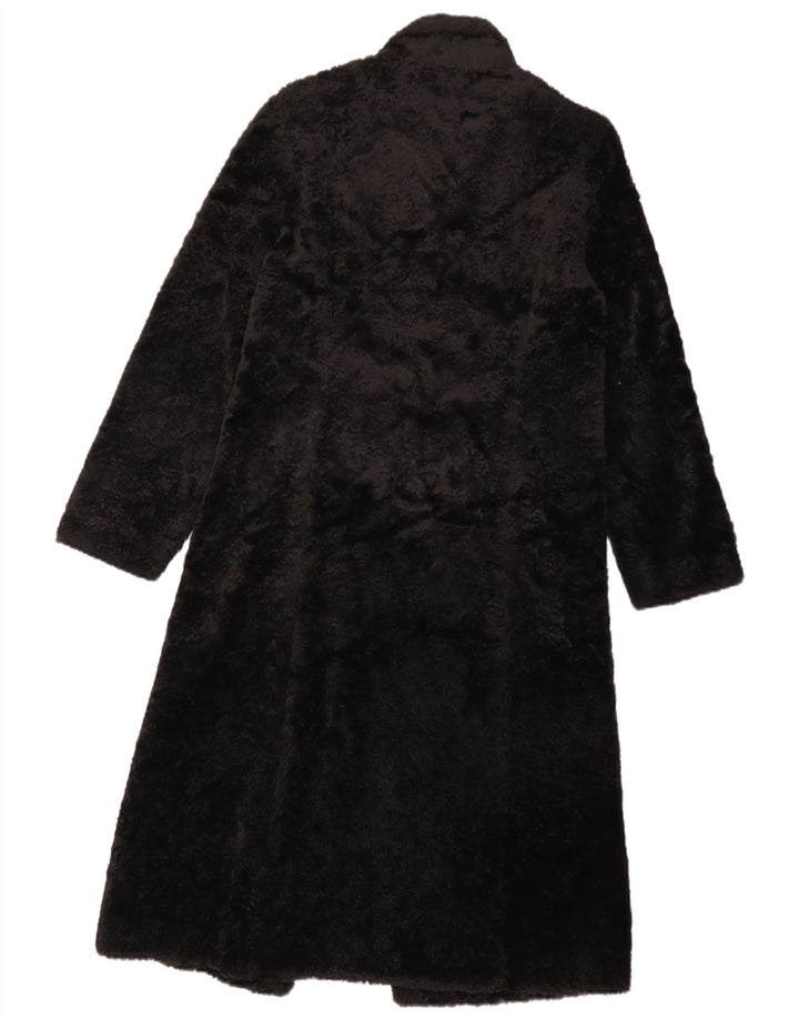 LAURA ASHLEY Dame imiteret Pels Overfrakke UK 8 Small Black Viscose