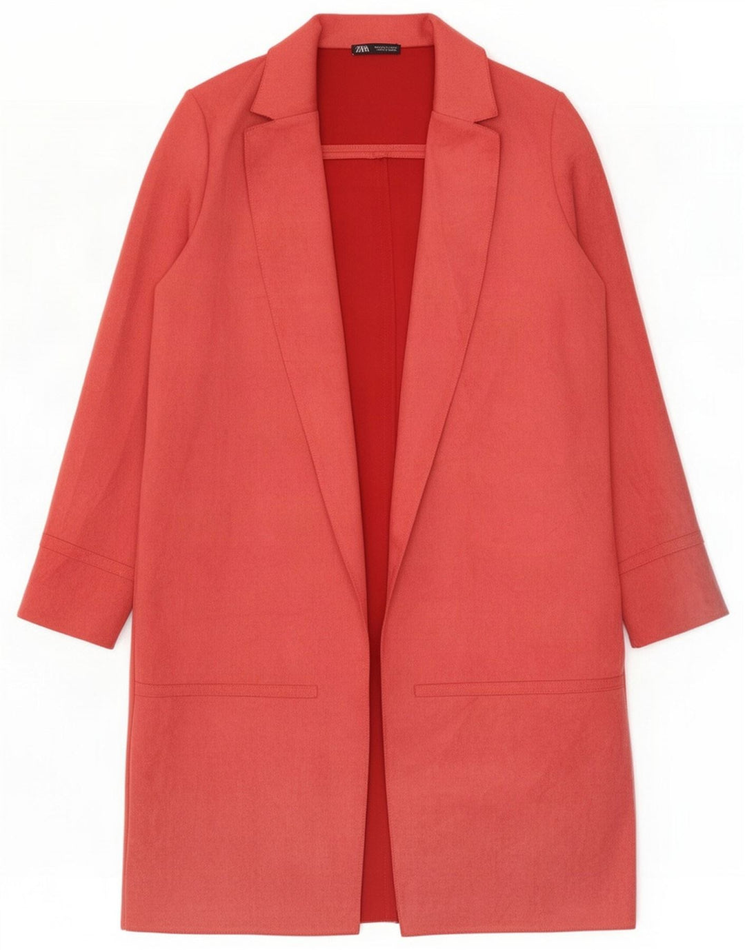 Zara Womens Longline Open Blazer Jacket UK 12 Large Pink Polyester