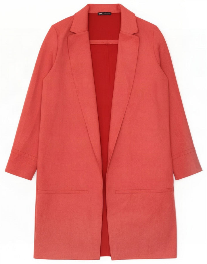 Zara Womens Longline Open Blazer Jacket UK 12 Large Pink Polyester