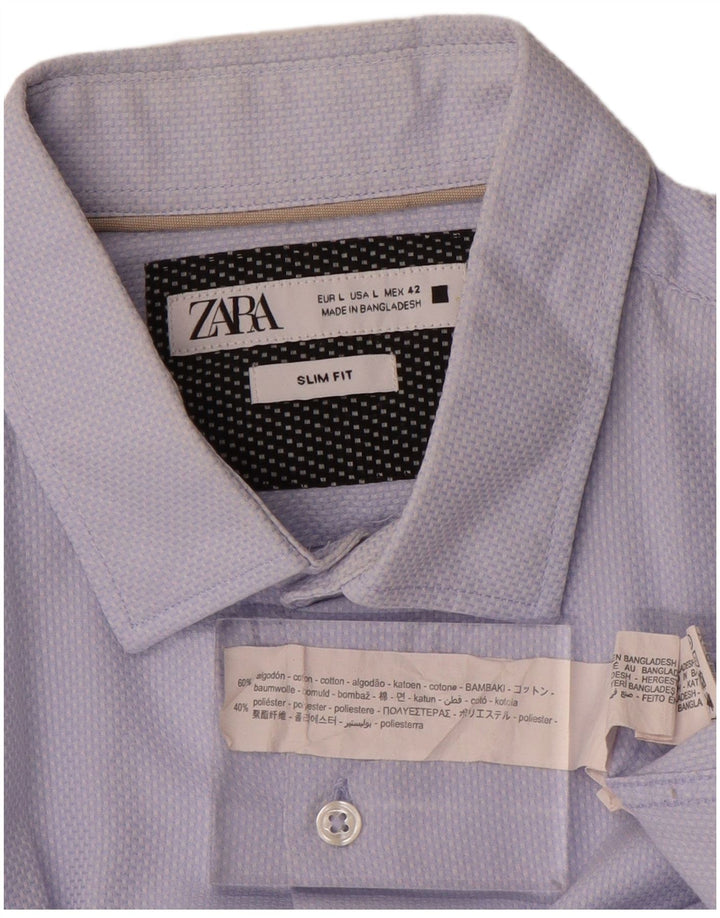 Zara Herre Slim Fit Skjorte Stor Blå Bomuld