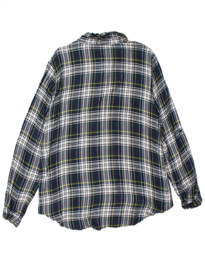 EDDIE BAUER Flannelskjorte til kvinder UK 18 XL Marineblå ternet viskose