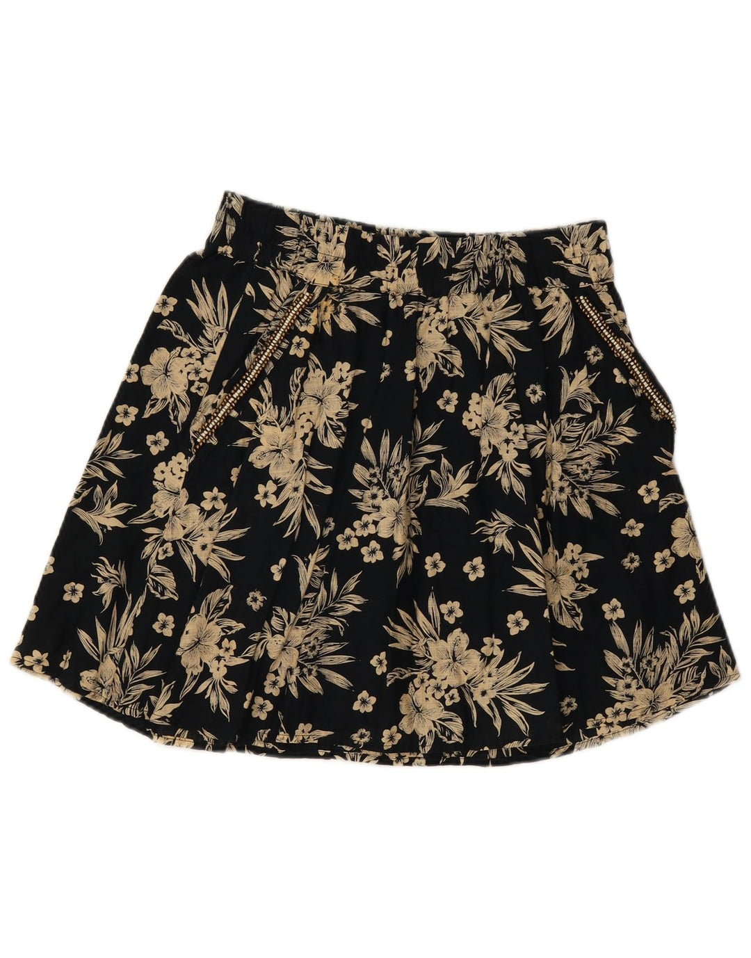 BENETTON Dame Mini-nederdel Small W27 Black Floral Bomuld