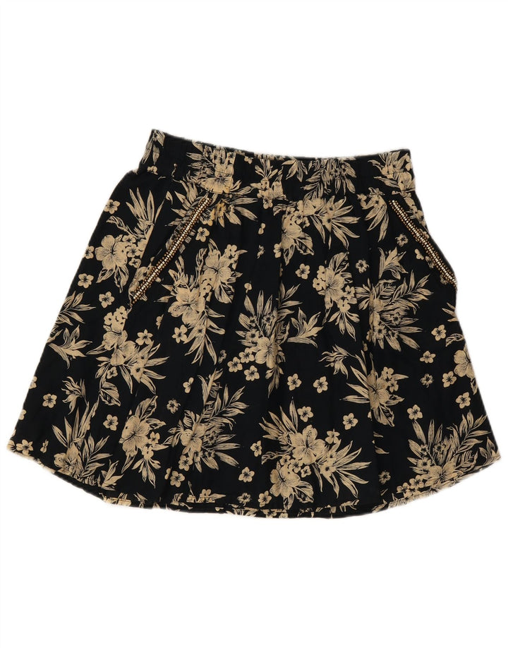 BENETTON Dame Mini-nederdel Small W27 Black Floral Bomuld