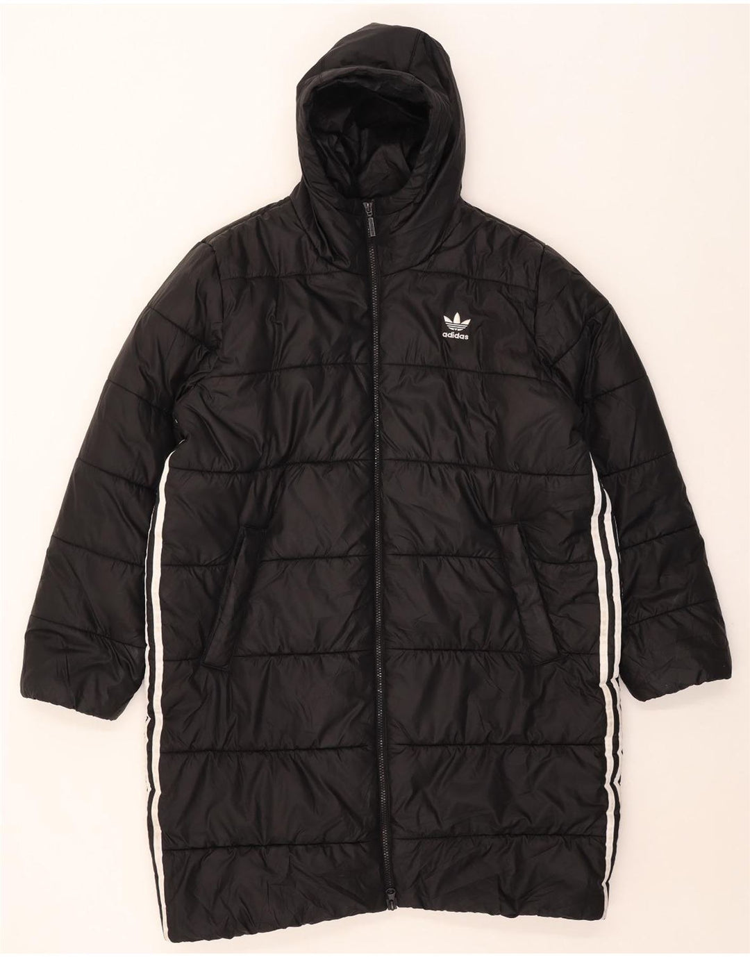 Adidas Dame Hætte Polstret Frakke UK 16/18 Large Black Polyester
