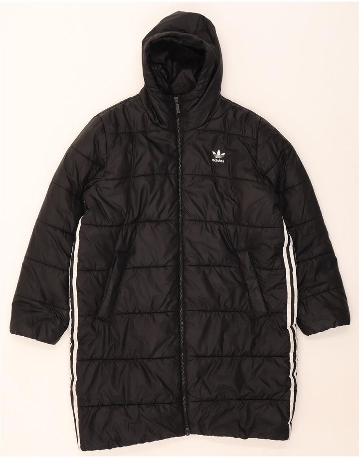 Adidas Dame Hætte Polstret Frakke UK 16/18 Large Black Polyester
