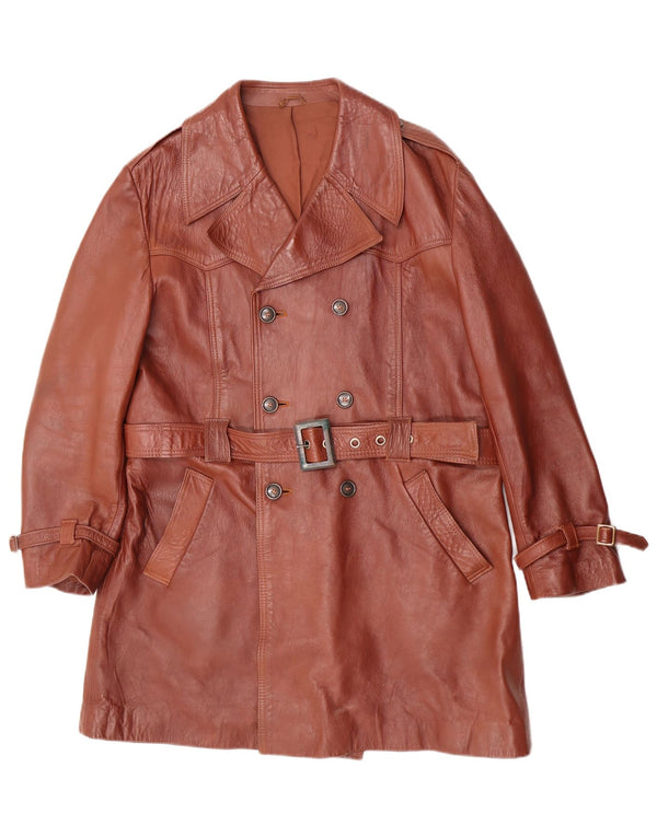 Vintage læderfrakke til mænd IT 44 XS brunt læder