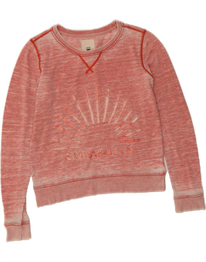 LEVI'S Womens Crop Graphic Sweatshirt Jumper UK 10 Small Red Flecked Vintage Levi's and Second-Hand Levi's from Messina Hembry 