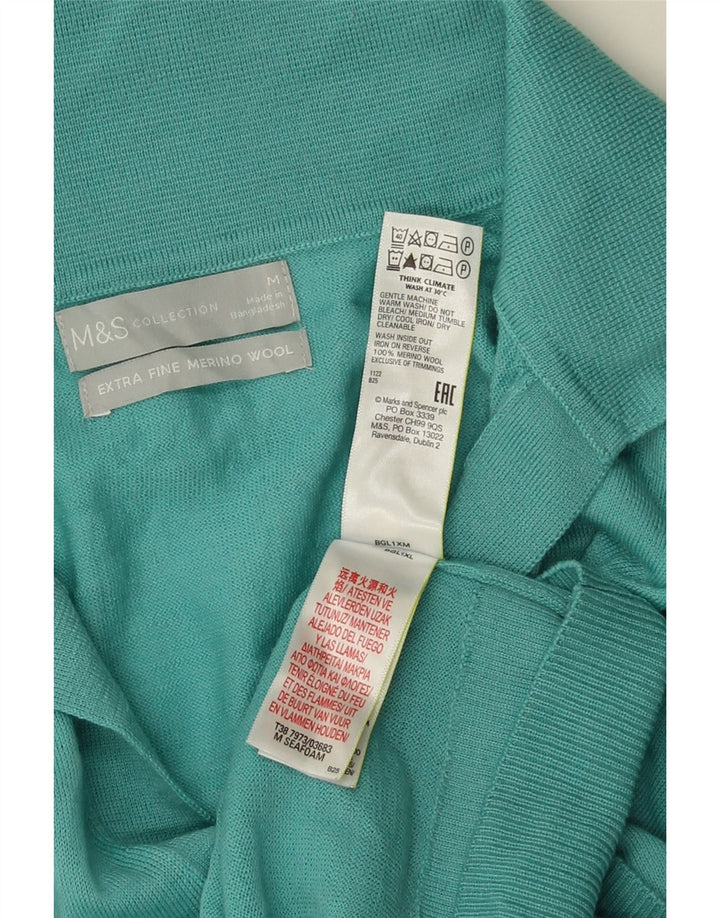 Marks & Spencer Dame Polo Shirt UK 12 Medium Blue Merino Wool