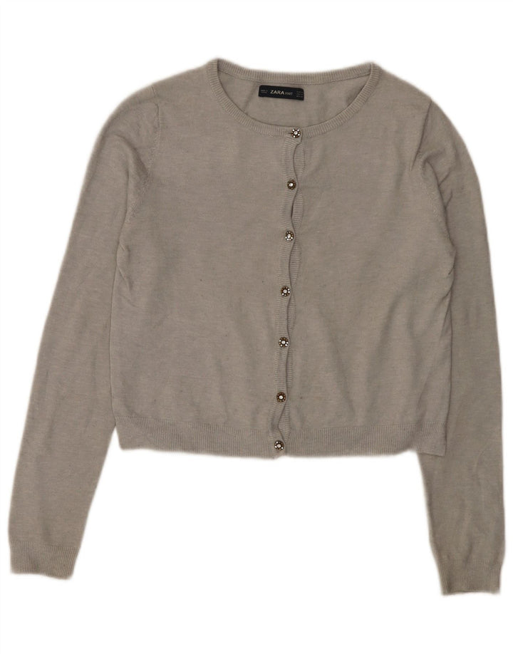 Zara Womens Crop Cardigan Sweater UK 12 Medium Grey