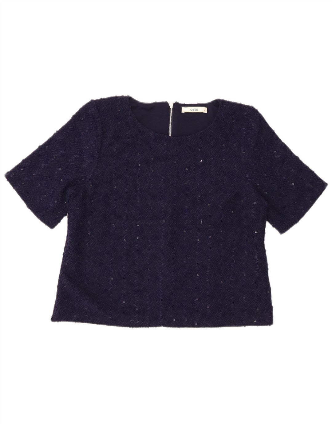 OASIS Womens Crop Blouse Top UK 14 Medium Navy Blue Chevron Polyester