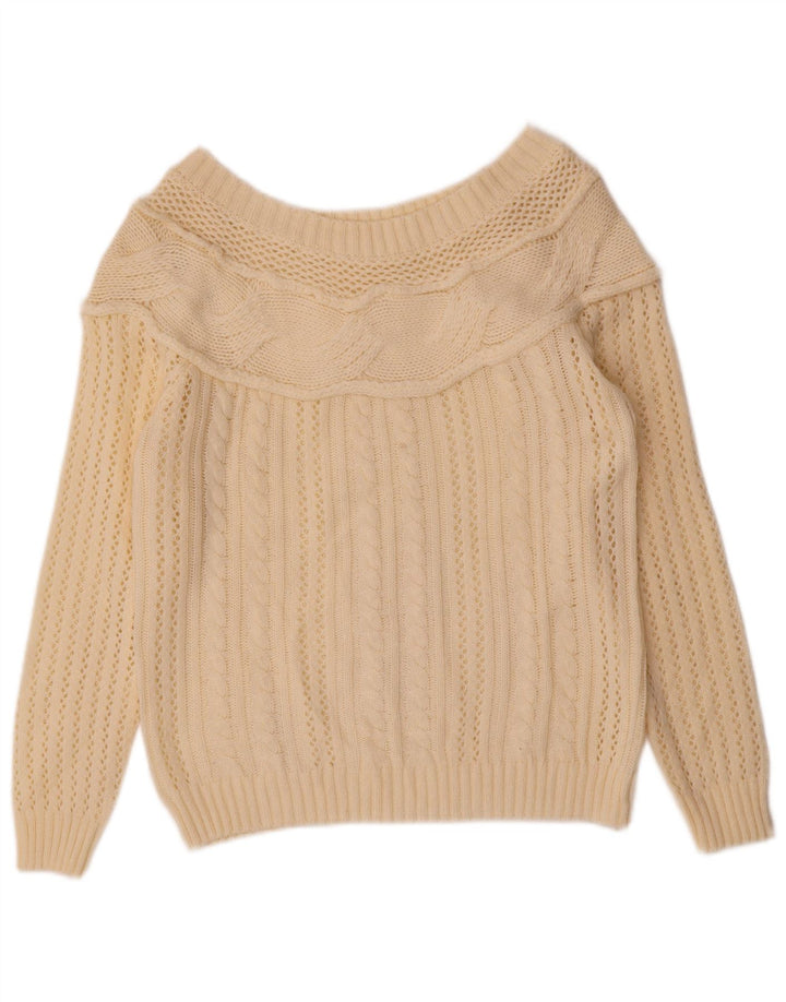 Vintage Dame Boat Neck Jumper Sweater UK 12 Medium Off White