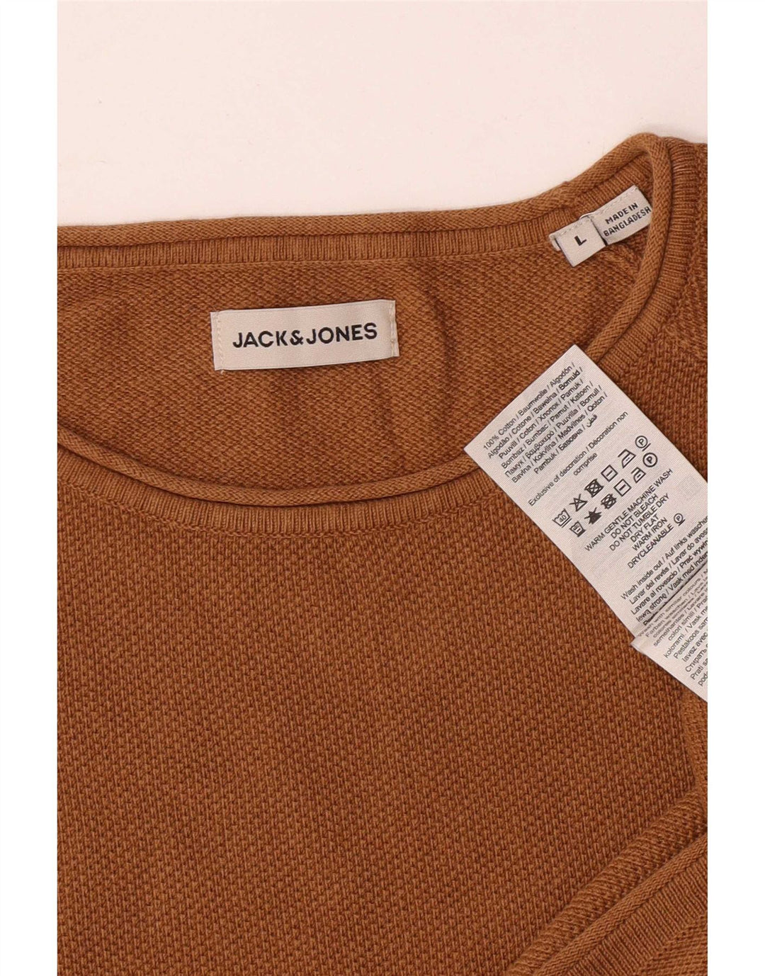 Jack & Jones herre sweater med rund hals, stor brun bomuld