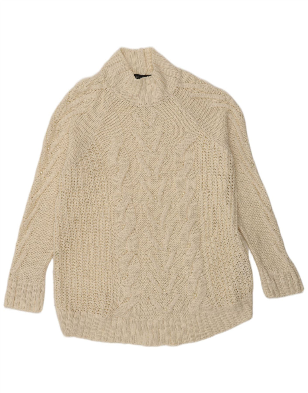 Marks & Spencer Dame Turtle Neck Jumper Sweater UK 16 Stor Beige Akryl