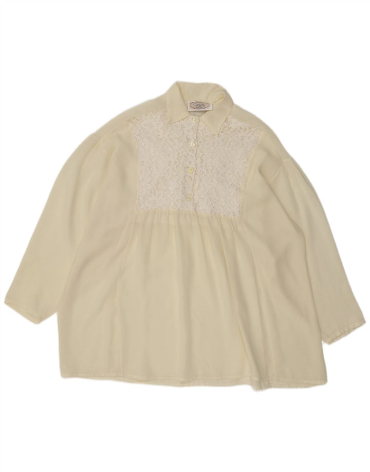 Vintage Dame Pullover Oversized skjortebluse UK 18 XL Off White Polyester