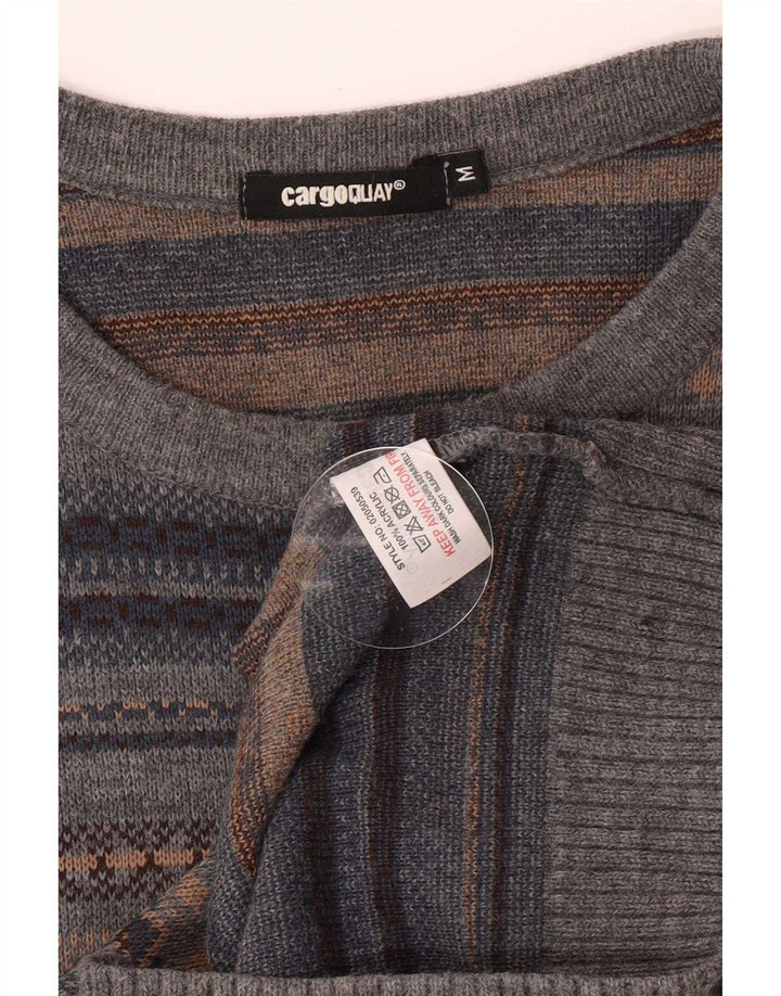 Vintage Herre Boat Neck Jumper Sweater Medium Grey Fair Isle Akryl
