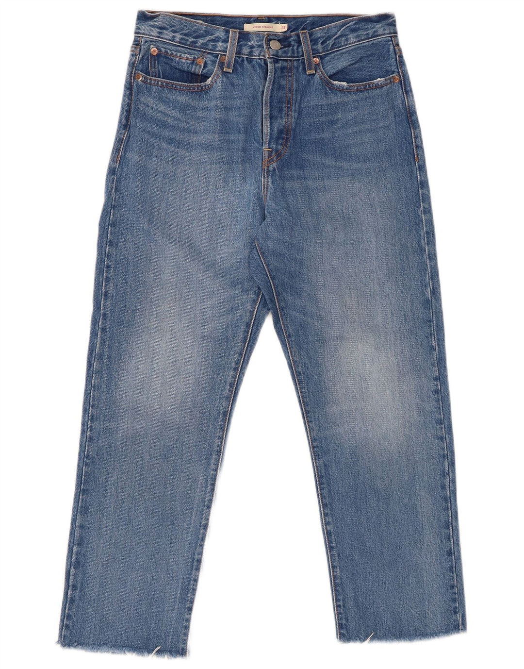 LEVI'S Dame Wedgie Straight Cropped Jeans W28 L25 Blå Bomuld