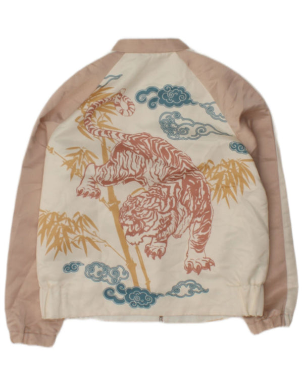 Zara Womens Bomber Jacket UK 10 Small White Floral Polyester