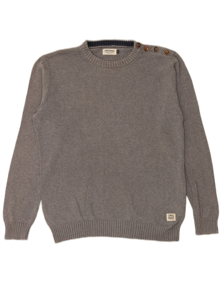 JACK & JONES Mens Crew Neck Jumper Sweater Medium Grey Cotton