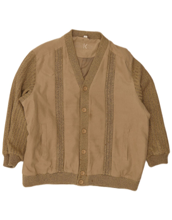 Roger Kent Mens Knit Bomber Jacket UK 50 5XL Khaki Striped Polyacrylic