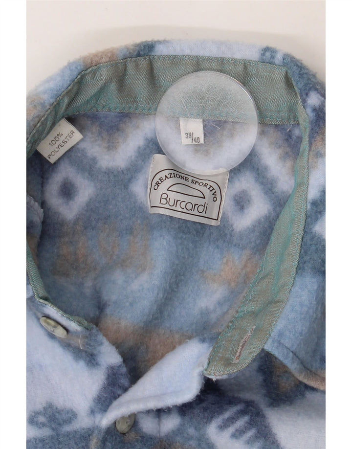 VINTAGE Mens Fleece Shirt Size 39/40 Medium Blue Geometric Polyester Vintage Vintage and Second-Hand Vintage from Messina Hembry 
