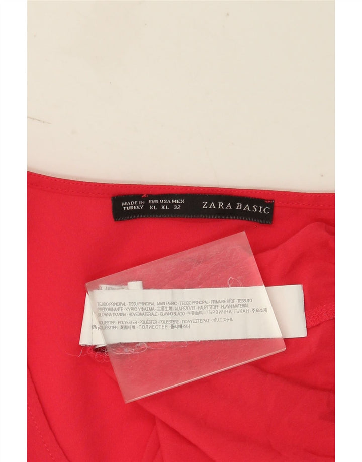 Zara Dame ærmeløs bluse Top UK 18 XL Rød Polyester