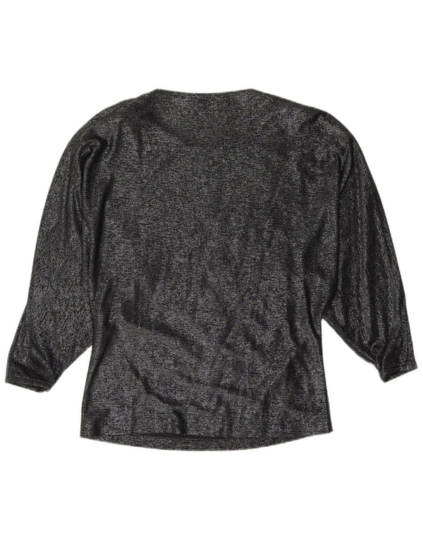 VINTAGE Langærmet Damebluse Top IT 42 Medium Black Floral Viscose