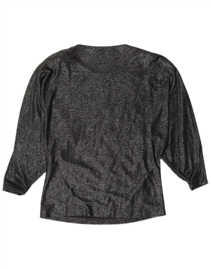 VINTAGE Langærmet Damebluse Top IT 42 Medium Black Floral Viscose