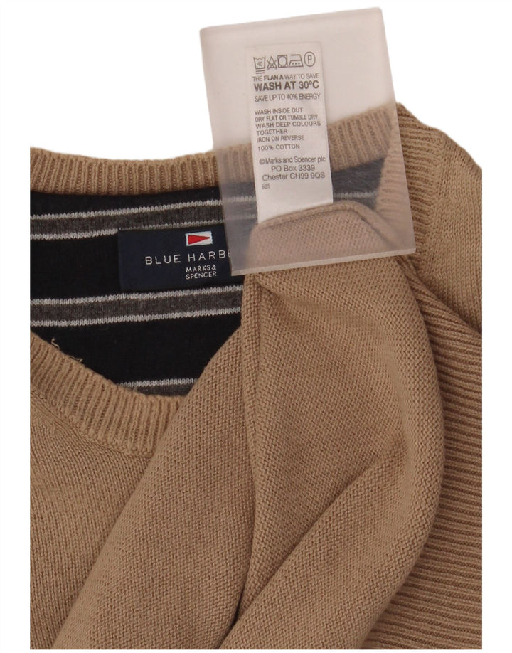 MARKS & SPENCER Herre Blue Harbor trøjetrøje med rund hals XL Beige bomuld