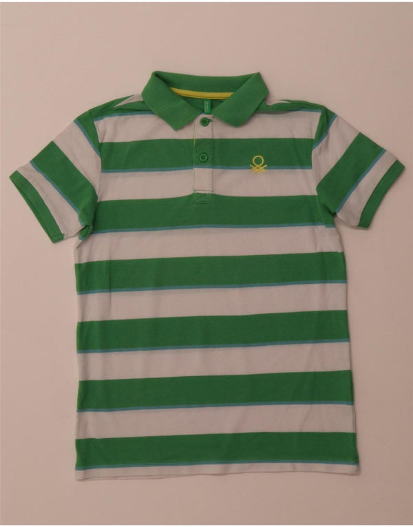 BENETTON drenge poloshirt 10-11 år XL Grøn stribet polyester
