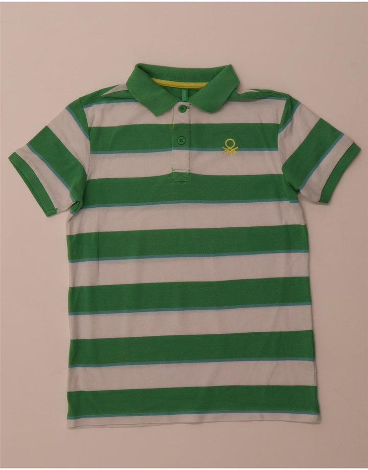 BENETTON drenge poloshirt 10-11 år XL Grøn stribet polyester