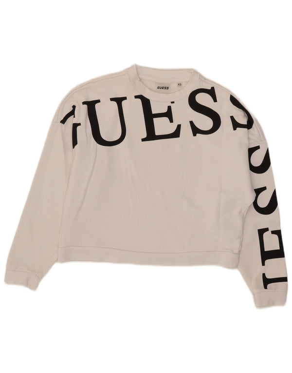 Guess Womens Oversized Crop Graphic Sweatshirt Jumper UK 6 XS Hvid Bomuld