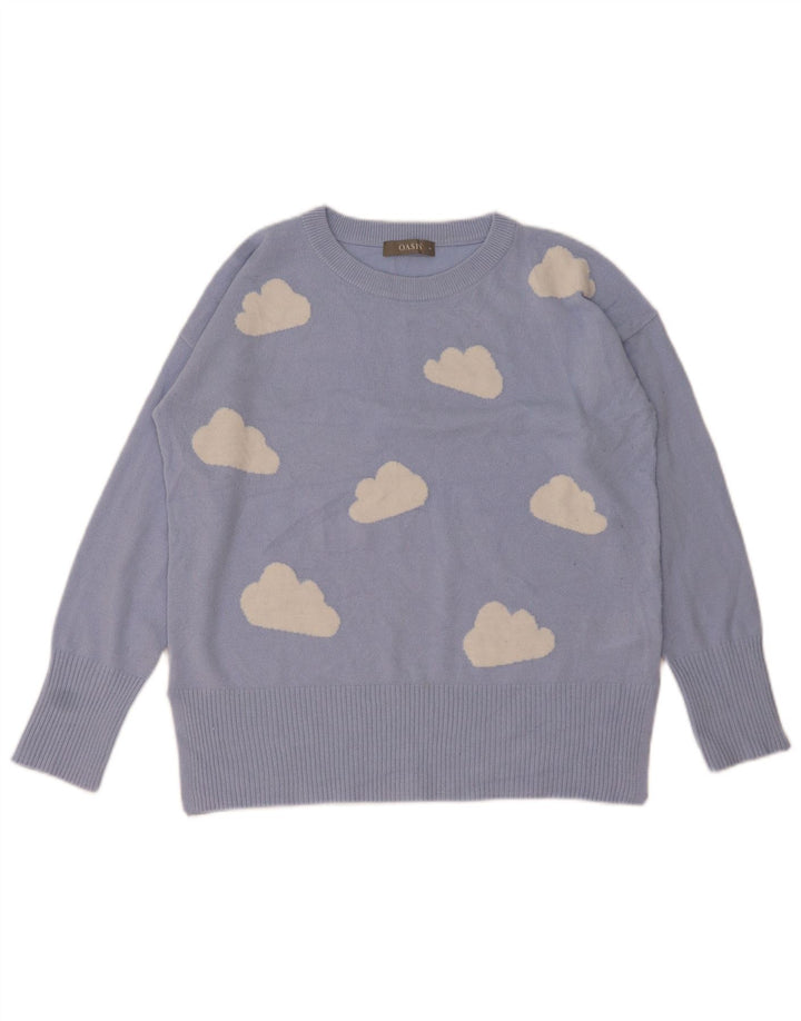 Oasis kvinders abstrakt mønster rund hals sweater UK 14 medium blå
