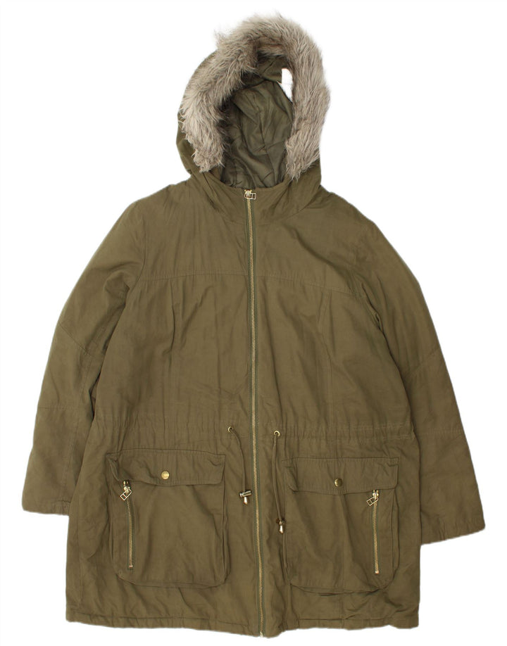 Marks & Spencer Dame hætteparkajakke UK 18 XL Khaki Polyester