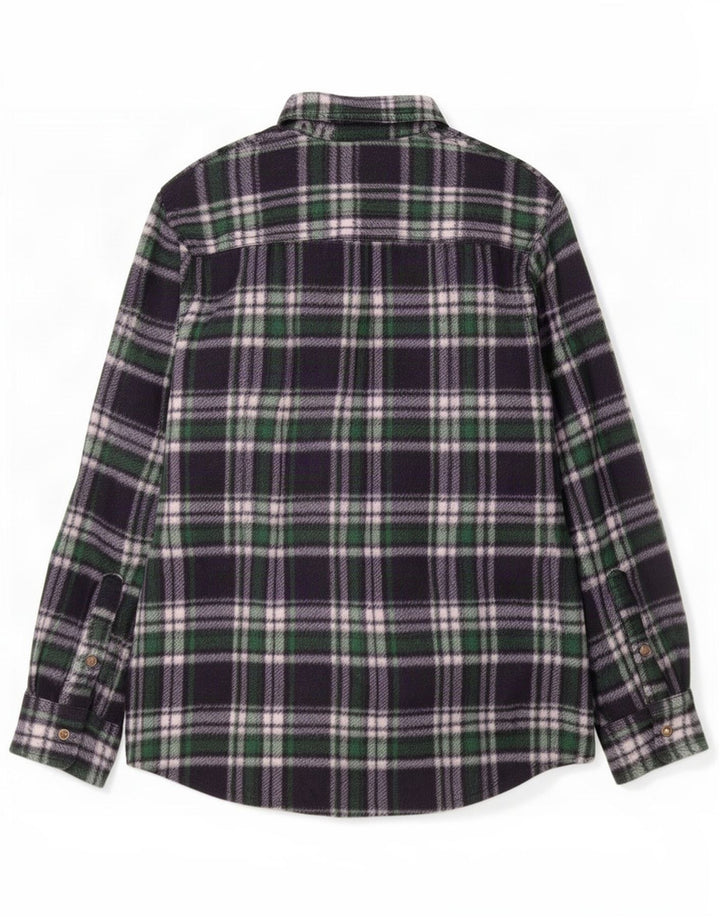 Vintage fleeceskjorte til mænd XL marineblå ternet polyester