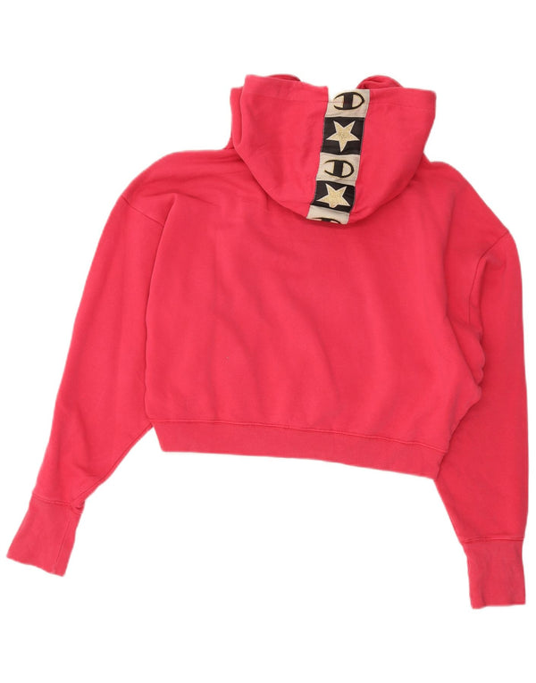 Champion Womens Crop Graphic Hoodie Jumper UK 14 Medium Pink Bomuld