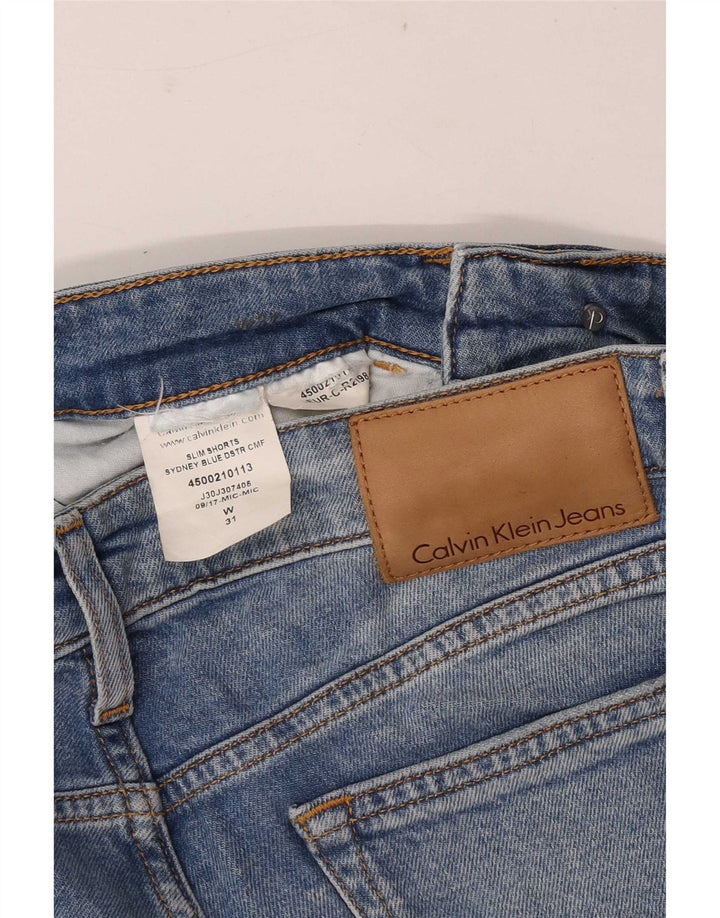 Calvin Klein Herre Distressed Slim Denim Shorts Medium W31 Blå