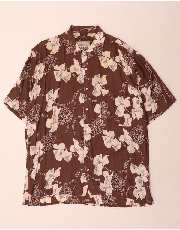 Vintage kortærmet herreskjorte XL brun blomsterviscose