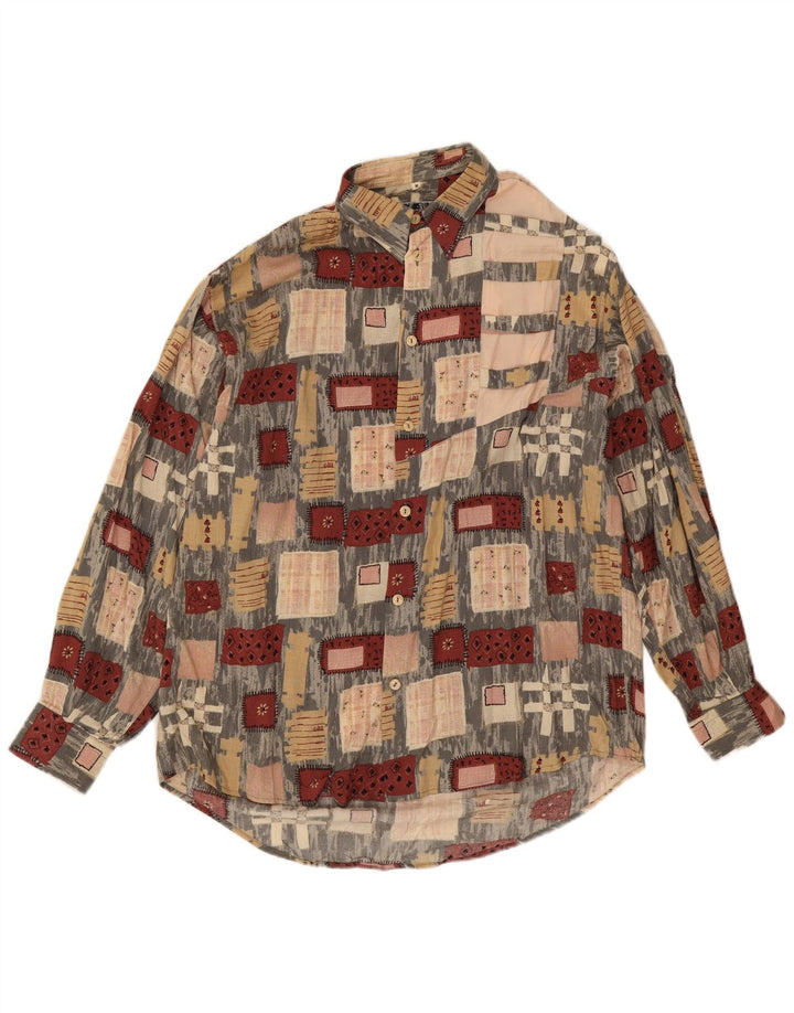 Vintage herreskjorte medium flerfarvet patchwork viskose