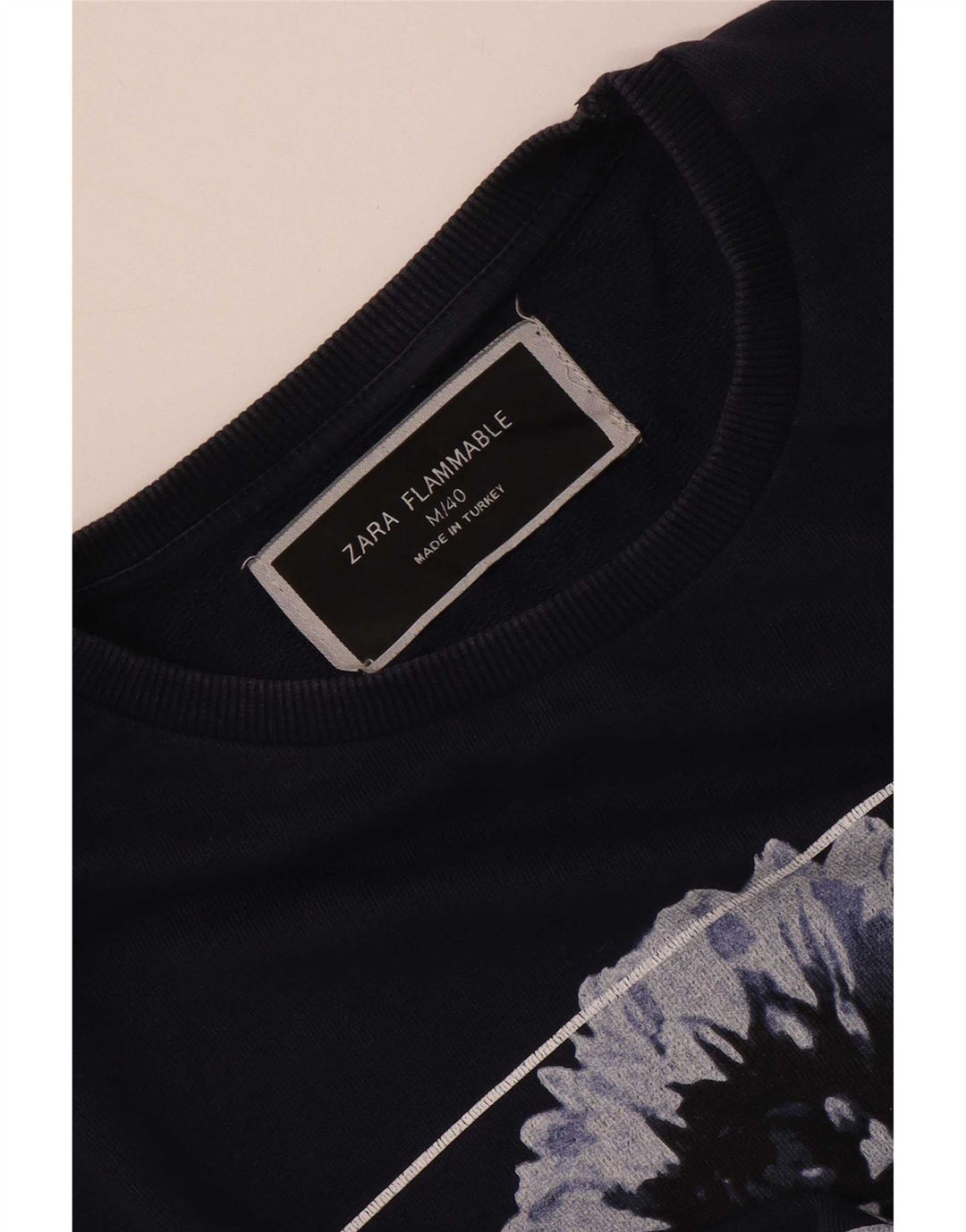 Zara Dame Grafisk Sweatshirt Jumper UK 14 Medium Navy Blue Floral