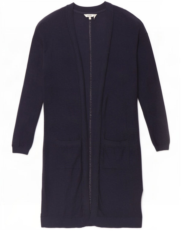 Fat Face Dame Longline Åben Cardigan Sweater UK 10 Small Navy Blue Cotton