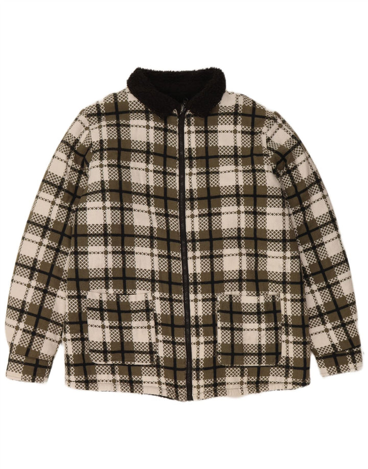 VINTAGE Sherpa-jakke til kvinder UK 16 Stor grøn ternet