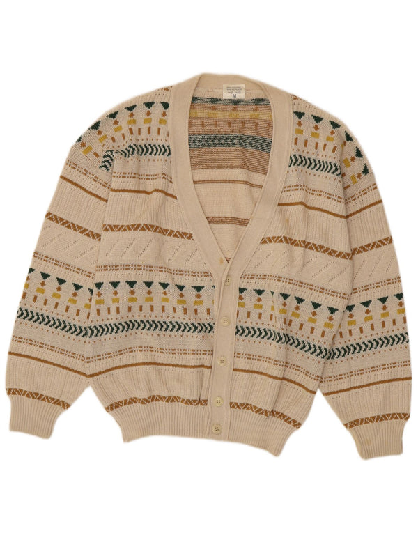 VINTAGE Herre cardigan sweater Medium Beige Fair Isle Bomuld