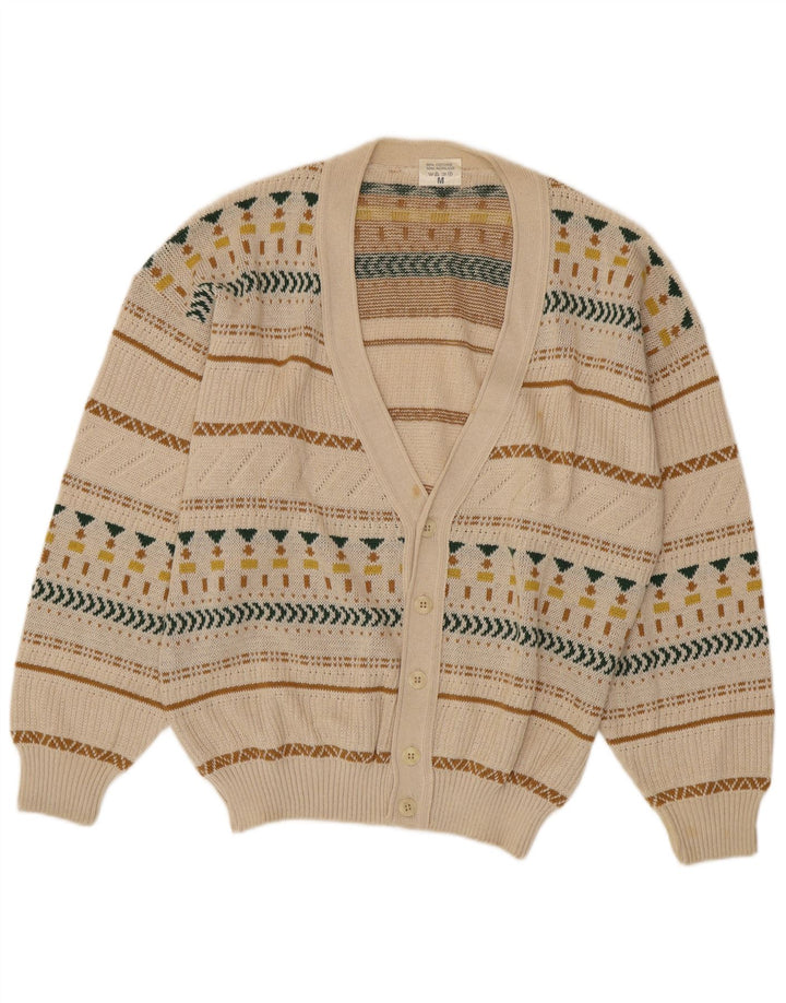 VINTAGE Herre cardigan sweater Medium Beige Fair Isle Bomuld