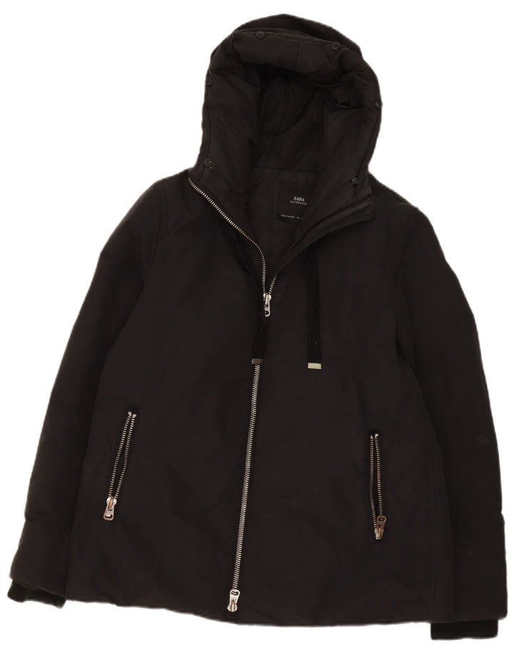 Zara Dame Hætte Oversized Polstret Jakke UK 10 Small Black
