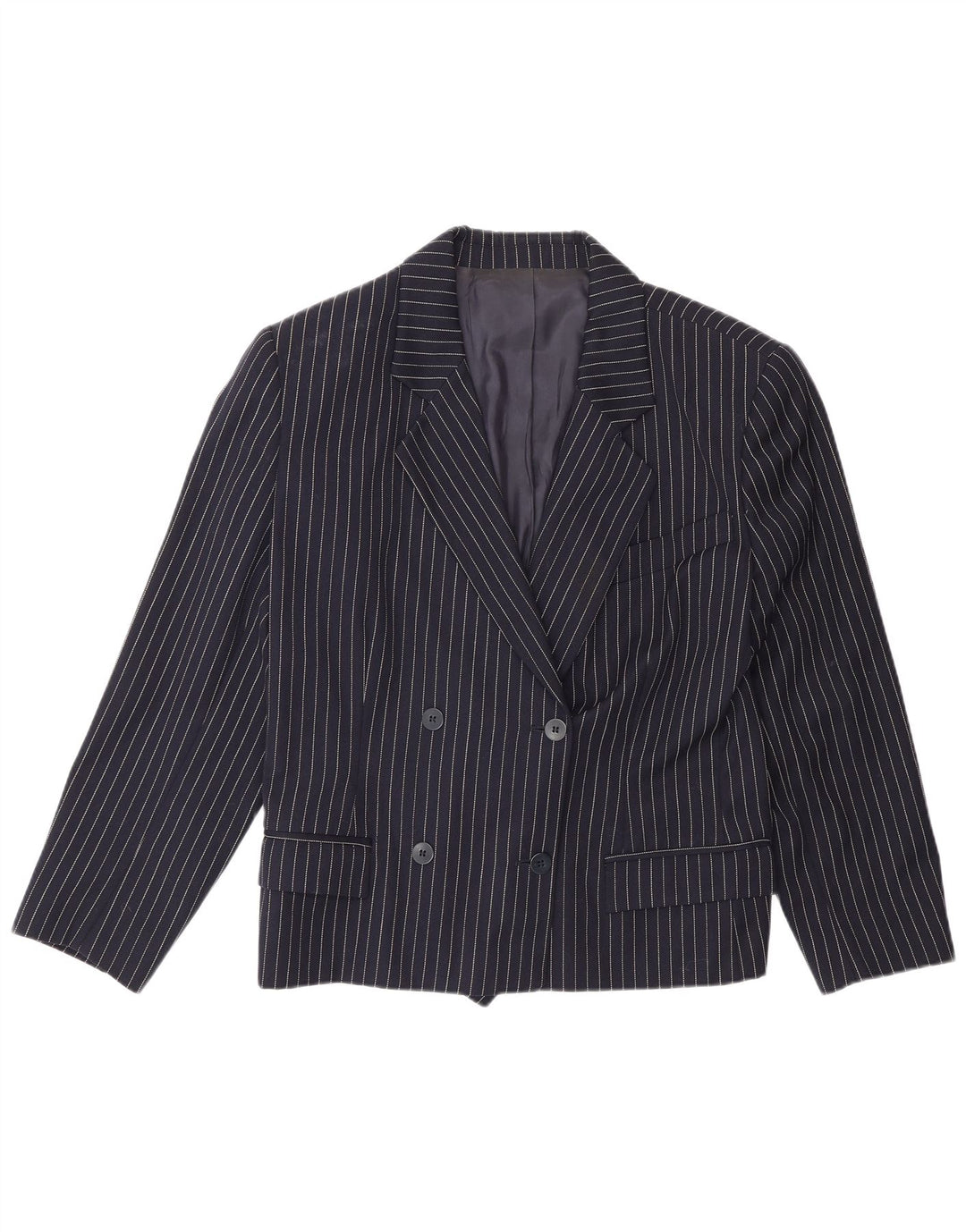 Vintage dame dobbeltradet blazerjakke IT 48 XL marineblå nålestribe